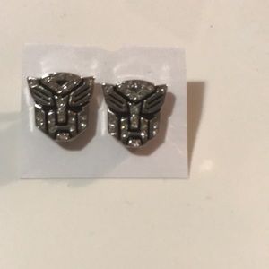 Transformers silver tone and crystal earrings